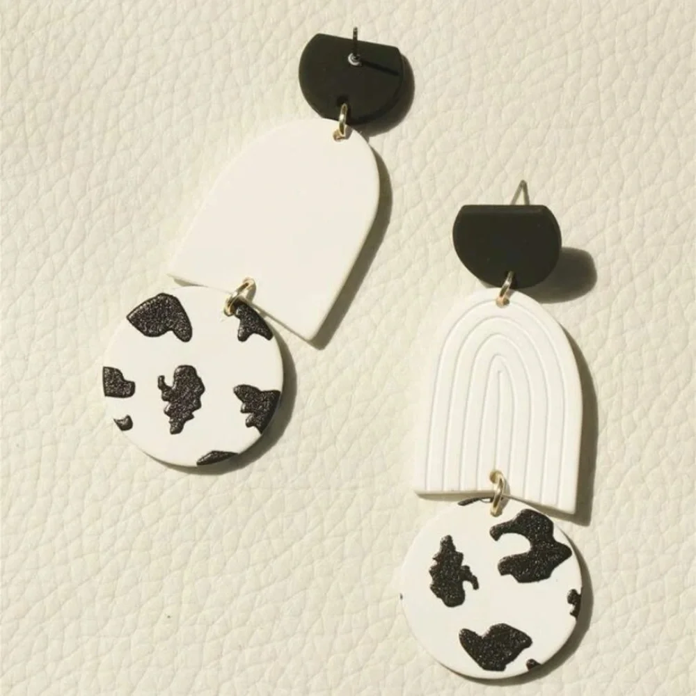 Geometric Cute Black & White Drop Earrings